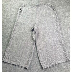 Match Point Pants Women's Large Gray Cropped Linen Wide Leg Elastic Waist USA